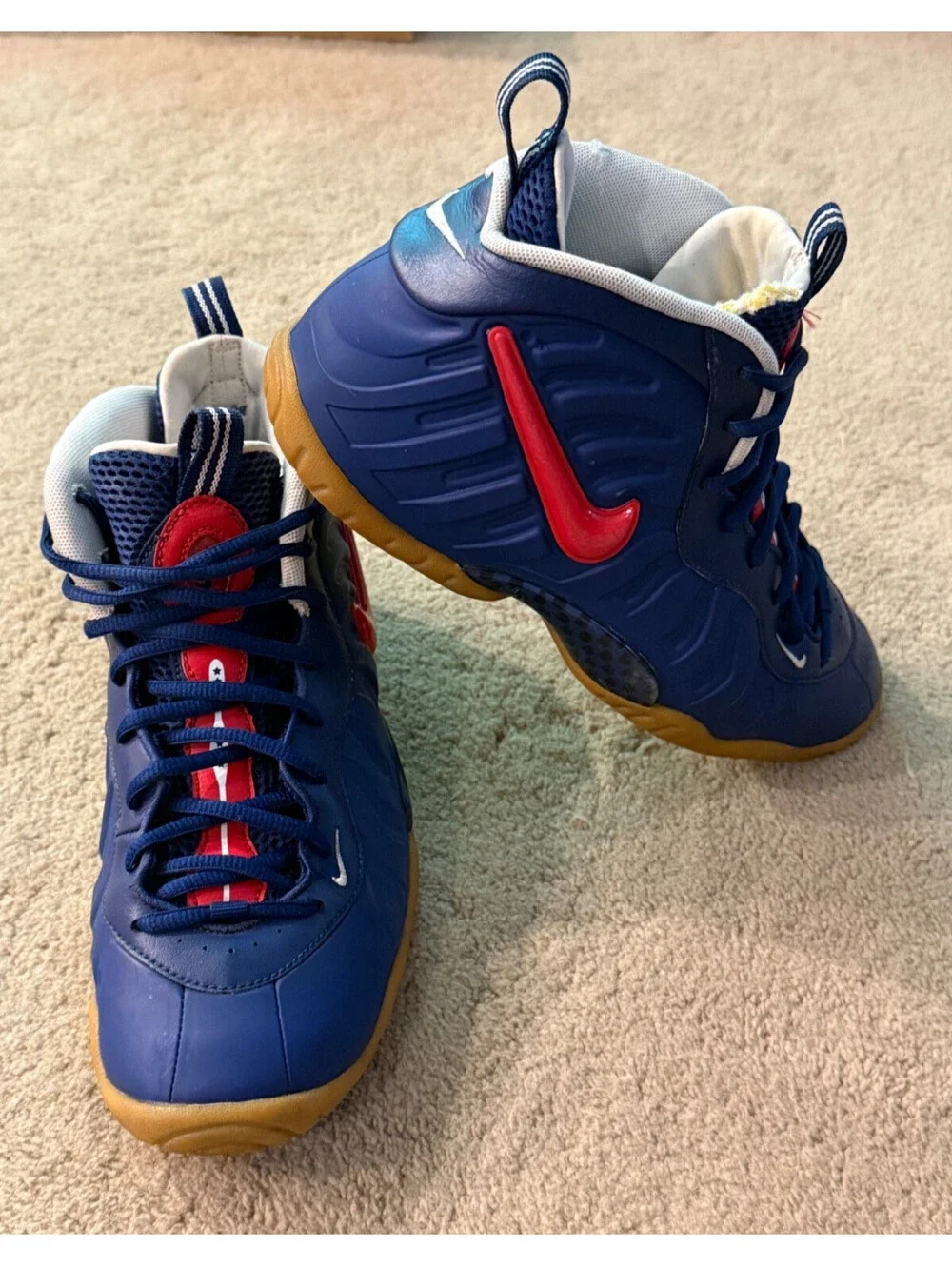 Nike Air Foamposite Pro Blue Void University Red 644792-405 Boys Size 7Y